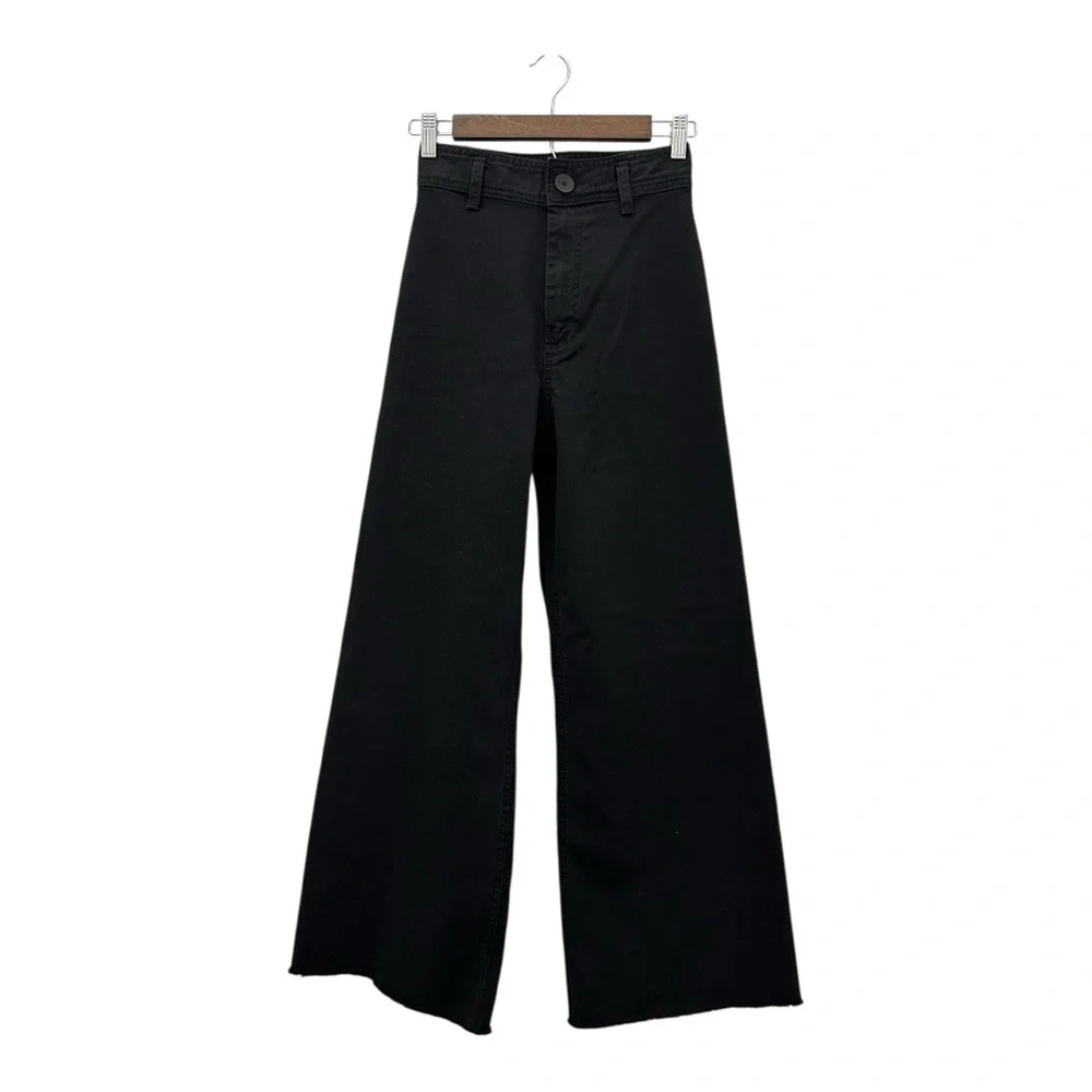 Zara Women’s Black Cotton The Marine Straight High Rise Wide-Leg Jeans Size 2 - Picture 1 of 9